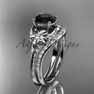 14kt white gold diamond floral engagement set with a Black Diamond center stone ADLR125S