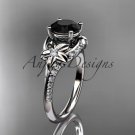 14k white gold diamond floral wedding ring,engagement ring with a Black Diamond center stone ADLR125