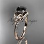 14k rose gold diamond floral wedding ring, engagement ring with a Black Diamond center stone ADLR125