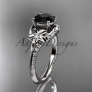 Platinum  diamond floral wedding ring,engagement ring with a Black Diamond center stone ADLR125