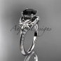 Platinum diamond floral wedding ring,engagement ring with a Black Diamond center stone ADLR125