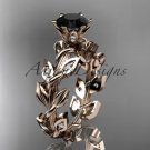 14k rose gold diamond leaf and vine engagement ring with a Black Diamond center stone ADLR124