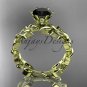 14k yellow gold diamond leaf and vine engagement ring with a Black Diamond center stone ADLR124