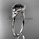 14kt white gold diamond floral  engagement ring with a Black Diamond center stone ADLR126