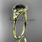 14kt yellow gold diamond floral  engagement ring with a Black Diamond center stone ADLR126