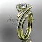 14k yellow gold diamond leaf and vine wedding ring, engagement set ADLR317S