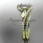 14k yellow gold diamond leaf and vine wedding ring, engagement set ADLR317S