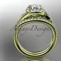 14k yellow gold diamond leaf and vine wedding ring, engagement set ADLR317S
