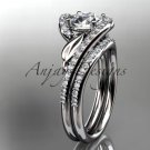 14k white gold diamond leaf and vine engagement set with a Moissanite center stone ADLR317S