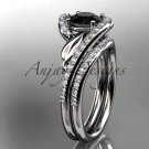 14k white gold diamond leaf and vine engagement set with a Black Diamond center stone ADLR317S
