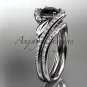 14k white gold diamond leaf and vine engagement set with a Black Diamond center stone ADLR317S