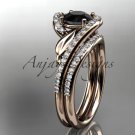14k rose gold diamond leaf and vine engagement set with a Black Diamond center stone ADLR317S