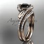 14k rose gold diamond leaf and vine engagement set with a Black Diamond center stone ADLR317S