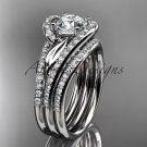 Platinum  diamond leaf and vine engagement ring with a double matching band ADLR317S