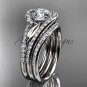 Platinum diamond leaf and vine engagement ring with a double matching band ADLR317S