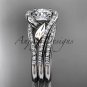 Platinum diamond leaf and vine engagement ring with a double matching band ADLR317S