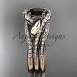 14k rose diamond wedding ring with a Black Diamond Moissanite, double matching band ADLR317
