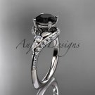 Platinum diamond leaf and vine engagement ring with a Black Diamond center stone ADLR112