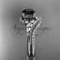 14kt white gold diamond leaf and vine engagement ring set with a Black Diamond center stone ADLR112S