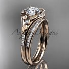 14kt rose gold diamond floral wedding ring, engagement set ADLR126S