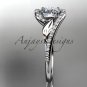 platinum diamond leaf wedding ring with a Moissanite center stone and double matching band ADLR317S