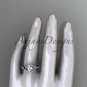 platinum diamond leaf wedding ring with a Moissanite center stone and double matching band ADLR317S