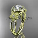14kt yellow gold diamond floral engagement ring with a "Forever One" Moissanite center stone ADLR127