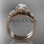 Unique 14kt rose gold engagement set with a "Forever One" Moissanite center stone ADLR322S
