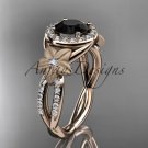 14kt rose gold diamond floral engagement ring with a Black Diamond center stone ADLR127