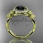 14kt yellow gold diamond floral engagement ring with a Black Diamond center stone ADLR127