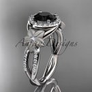 Platinum  diamond floral engagement ring with a Black Diamond center stone ADLR127