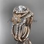 14kt rose gold diamond floral wedding ring, engagement set ADLR127S
