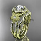14kt yellow gold diamond floral wedding ring, engagement set ADLR127S