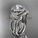 Platinum diamond floral engagement set with a "Forever One" Moissanite center stone ADLR127S