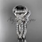 14kt white gold diamond floral engagement set with a Black Diamond center stone ADLR127S