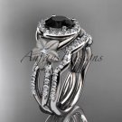 Platinum  diamond floral engagement set with a Black Diamond center stone ADLR127S