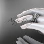 14kt white gold diamond floral wedding ring, engagement ring with a double matching band ADLR127S