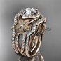14kt rose gold diamond floral wedding ring, engagement ring with a double matching band ADLR127S