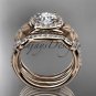 14kt rose gold diamond floral wedding ring, engagement ring with a double matching band ADLR127S