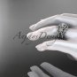 Platinum diamond floral wedding ring, engagement ring with a double matching band ADLR127S
