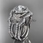 14kt white gold diamond engagement ring. Moissanite double matching band ADLR127S