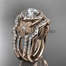 14kt rose gold diamond engagement ring.  Moissanite double matching band ADLR127S