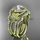 14kt tellow gold diamond engagement ring.  Moissanite double matching band ADLR127S