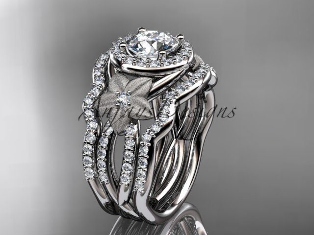 Platinum diamond engagement ring. Moissanite double matching band ADLR127S