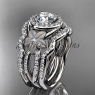Platinum  diamond engagement ring.  Moissanite double matching band ADLR127S