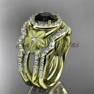 14kt yelloe gold diamond engagement ring with a Black Diamond,double matching band ADLR127S