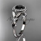 Platinum  diamond floral engagement ring with a Black Diamond center stone ADLR129