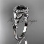 Platinum  diamond floral engagement ring with a Black Diamond center stone ADLR129