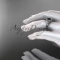 Platinum  diamond floral engagement ring with a Black Diamond center stone ADLR129