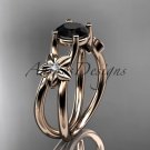 14kt rose gold diamond floral engagement ring with a Black Diamond center stone ADLR130